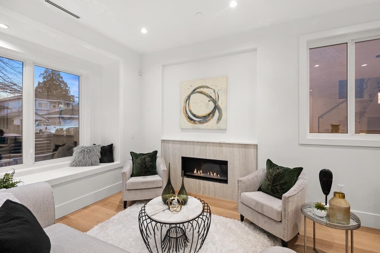 A bright living room in the same demonstration home